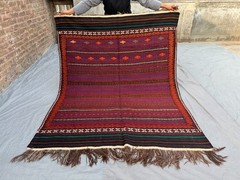 5’8″ x 7′ Vintage Distressed Afghan Kilim Rug Rare Maldari Sumak Handwoven Rug