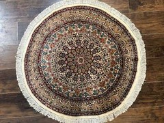 Round Silk Rug 3×3 Extremely Fine 580 KPSI Handmade Silk on Silk