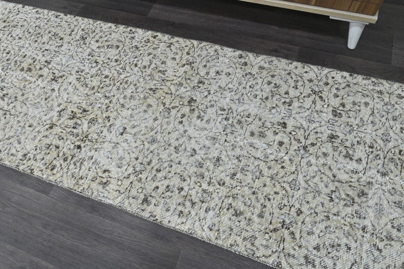 Vintage Turkish Runner Rug 2x10ft BEIGE Handmade Anatolian Oushak Hallway Wool gallery
