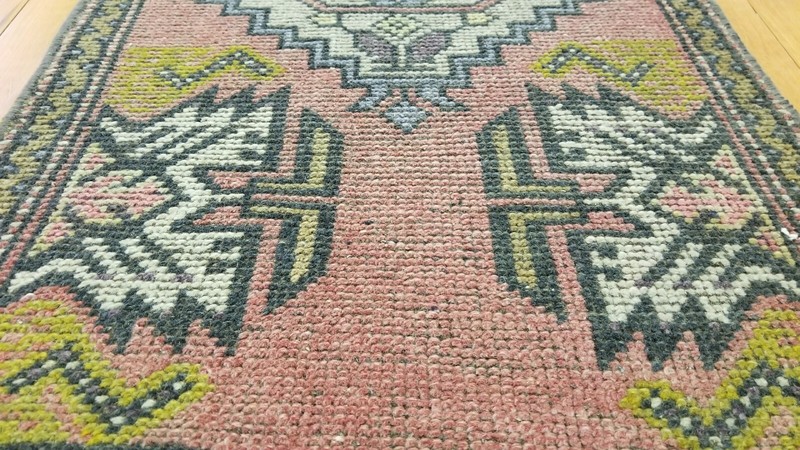 Primitive Antique 1900-1930's Wool Pile,Vegy Dye,Tribal Rug 1’7”x 3’2” gallery