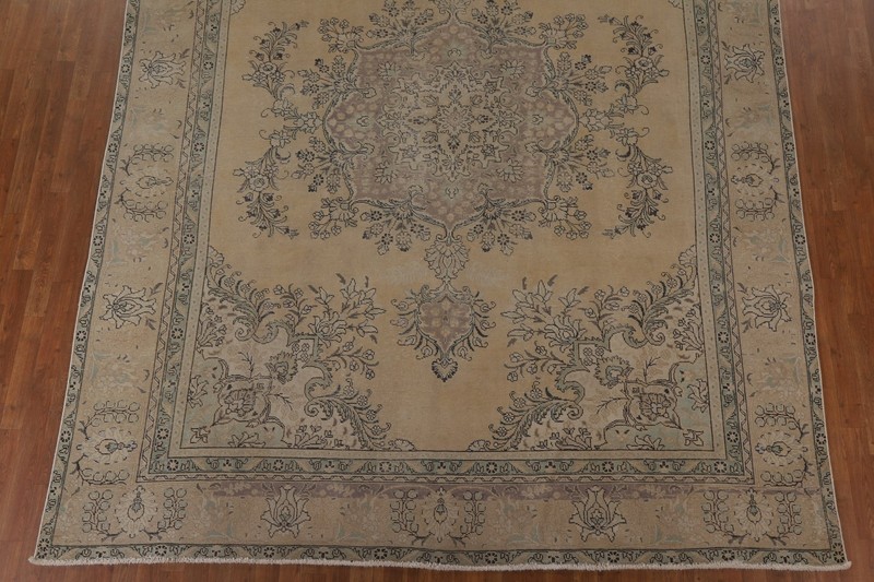Handmade Room Size Area Rug 10x13 Beige Wool Traditional Medallion Vintage Rug gallery