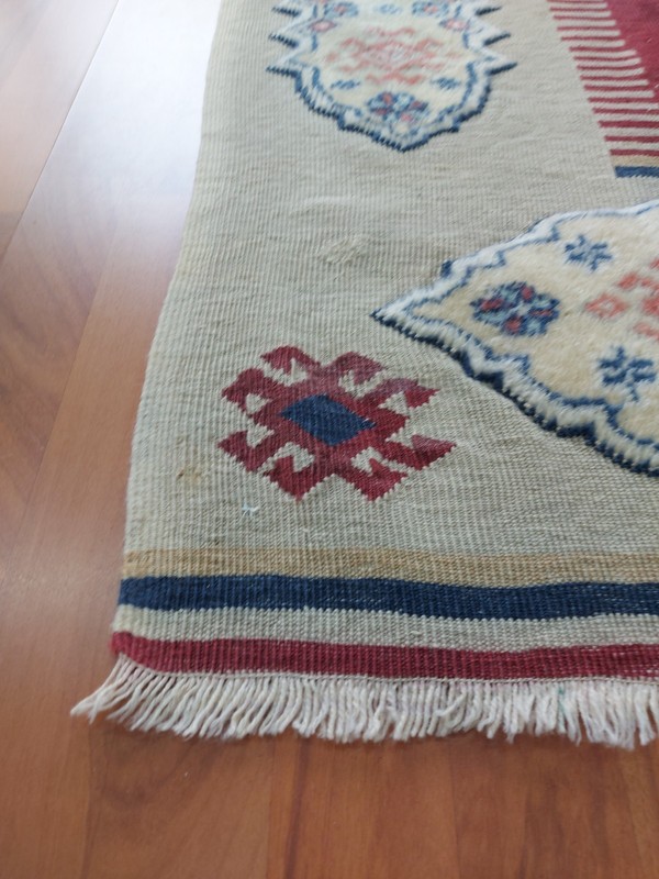 Relief Antique Azerbaijan Rug Oriental Persian Handmade Wool Rug Geometric Rug gallery