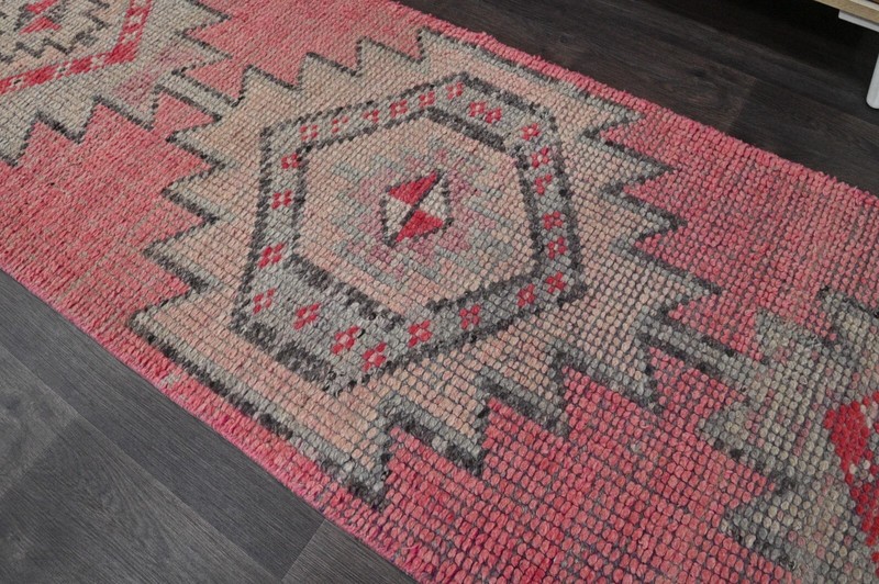 Vintage Turkish Runner Rug 2x10ft PINK Handmade Anatolian Oushak Hallway Wool gallery
