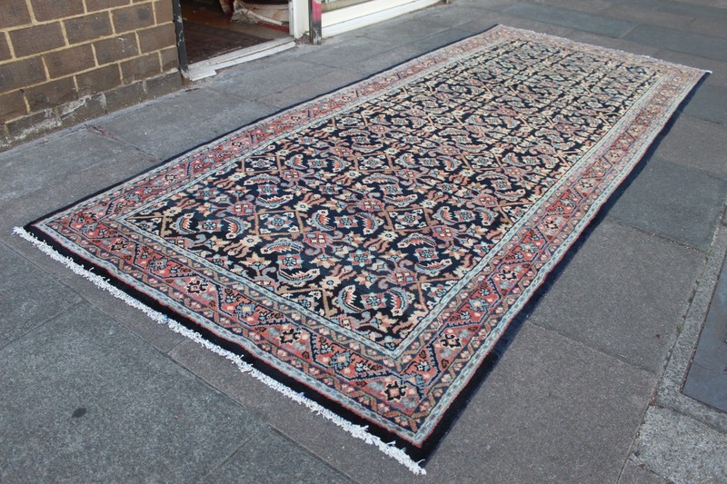Vintage Hand Made Traditional Oriental Wool Blue Large Long Rug 321x132cm gallery