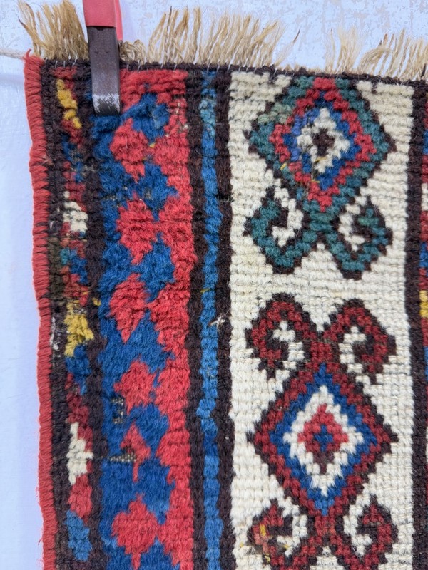 Antique Hand Knotted Caucasian Border Wool Rug Fragment 103x43 Cm gallery