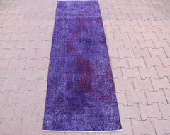 Purple Runner Rug Anatolian Hand Knotted Distressed Turkish Vintage Carpet 2x7ft