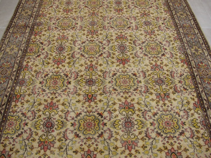 Vintage Yellow Handmade Floral Rug Large Oriental Distressed Wool Rug Carpet gallery