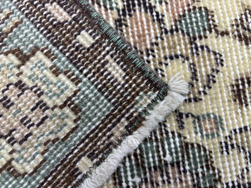 4x7 Turkish Area Rug, Hand Knotted Vintage Rug, Beige Green Brown Oushak Rug gallery