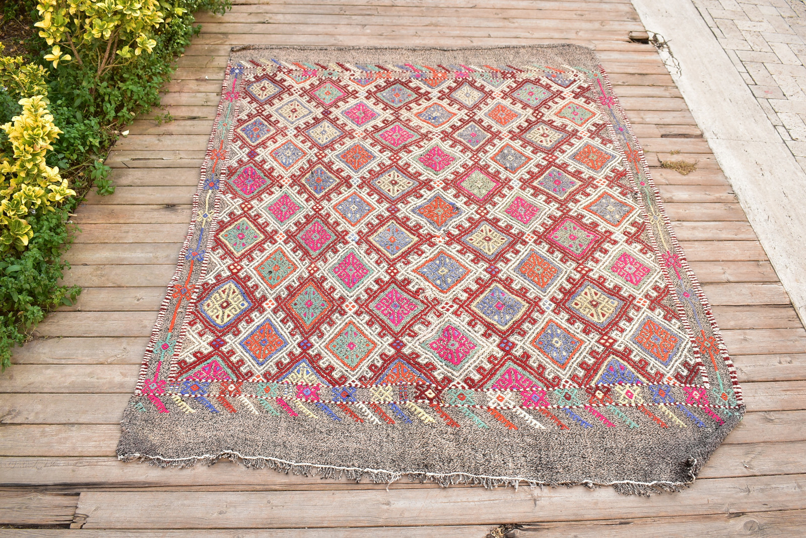 Turkish Kilim 60''x78'' Handwoven Adana Cicim Kilim 154x200cm Vintage 5x6 Rug gallery