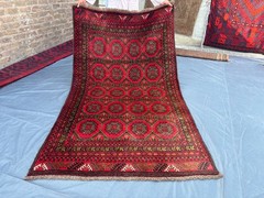 4’3×7’4 Vintage Turkmen Ersari Hand Knotted Wool Rug Geometric Tribal Area Rug