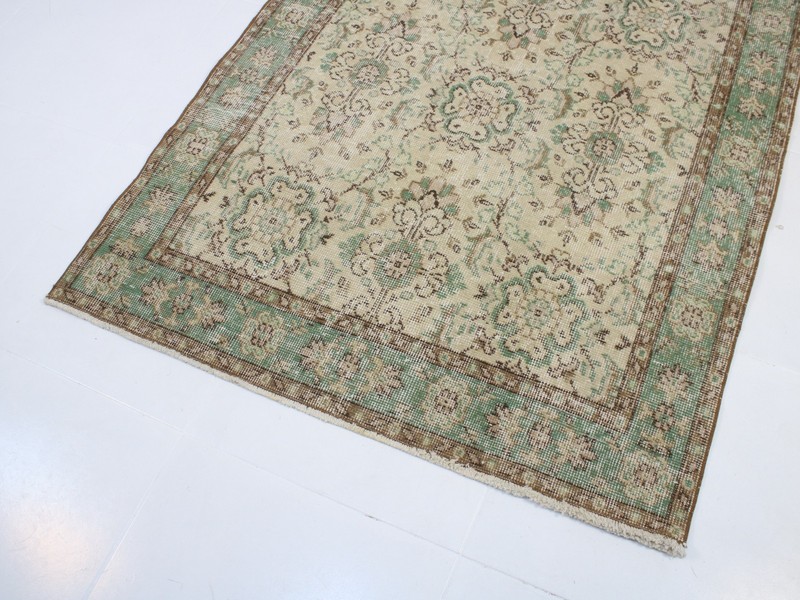4x7 Turkish Handmade Area Rug Beige Green Floral 3.6x6.6 ft gallery