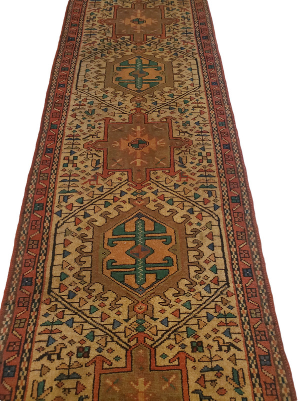Rustic Karajeh Runner, Beige Multi-Medallion Sun Motif - 3'2" x 10'9" gallery