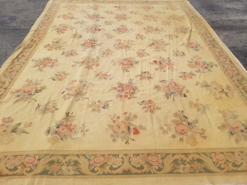 Vintage French Floral Needlepoint Handmade Multicolor Rug Wool Carpet 345x260 cm gallery