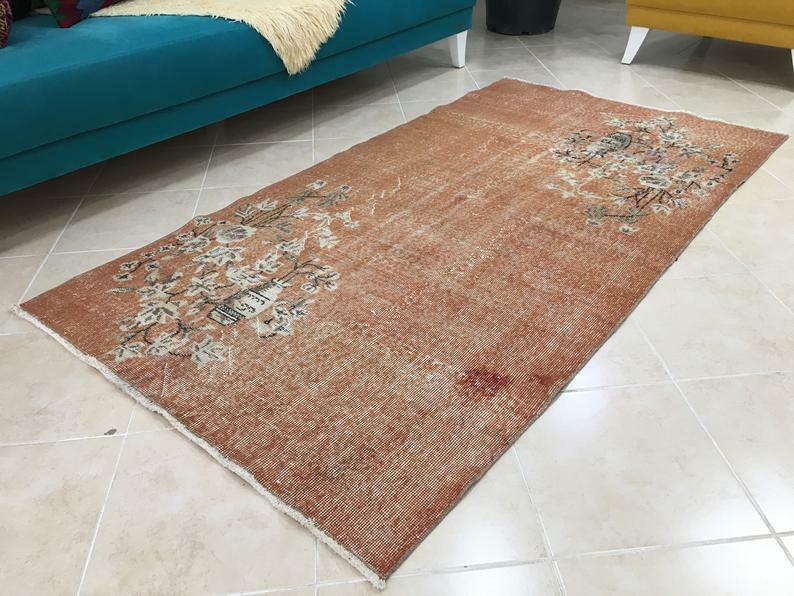 Vintage Floral Oushak Turkish Bohemian Area Rug Handmade 3.5 x 6.6ft, 107x201cm gallery