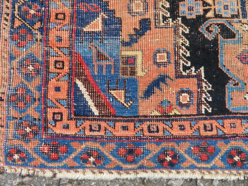Small Antique Country House Shabby Chic Oriental Rug.116cm x 92cm. gallery