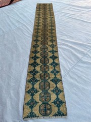 1’6×9’10 ft Turkoman Bokhara All-Over Gul Repeat Handknotted Wool Vintage Runner