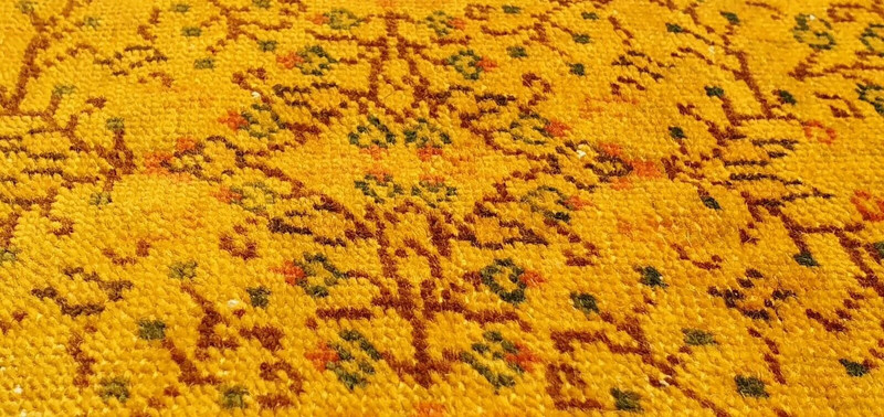 Antique 1930-1940's Distressed Wool Pile Saffron Orange Oushak Rug 6'2" x 9'6" gallery