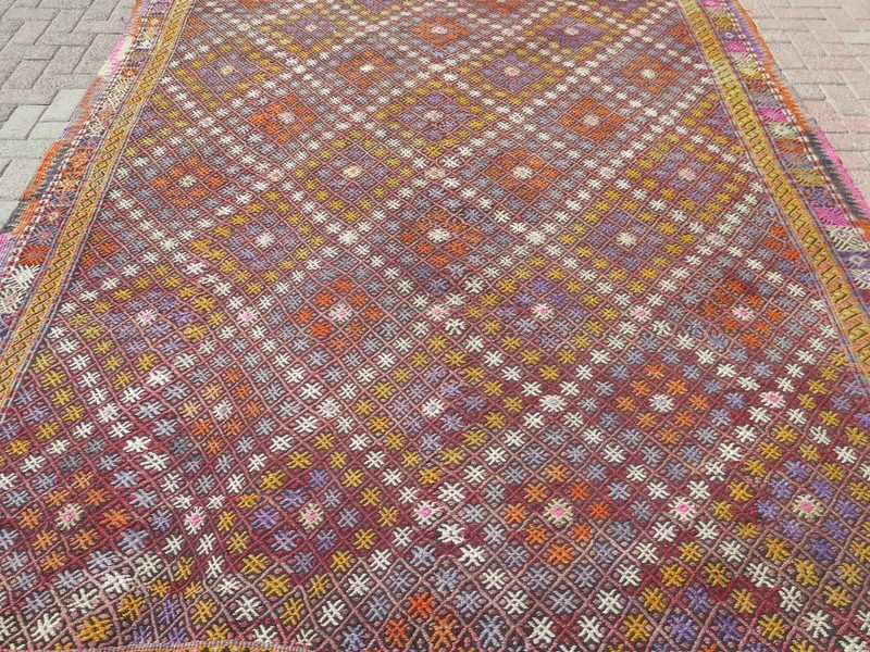 Oversize Turkish Kilim Rug, Area Rugs, Handmade Wool Floor Carpet Kelim 92"x129" gallery