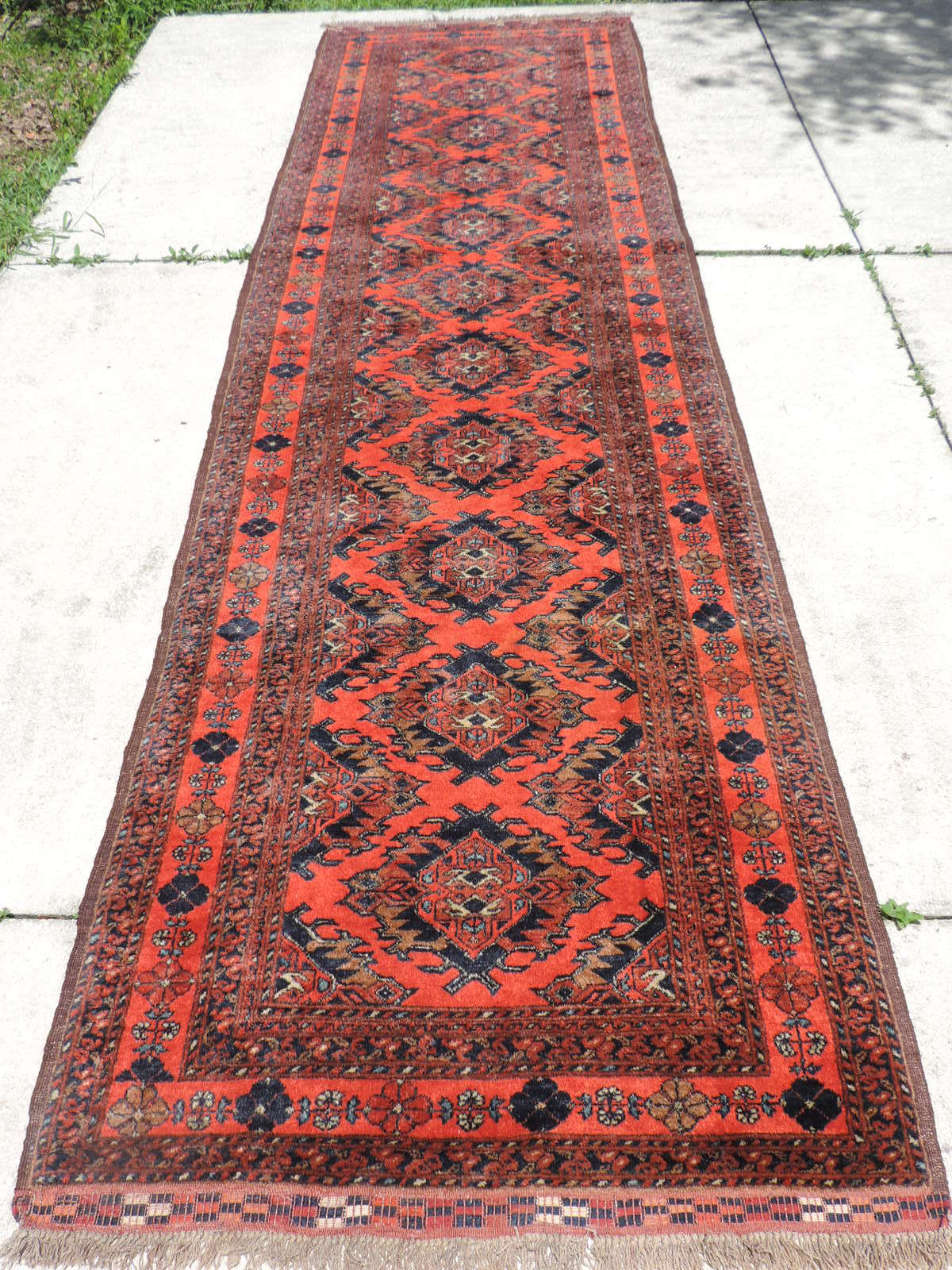 3x13ft. Top Quality Handwoven Afghan Ersari Geometric Wool Runner gallery