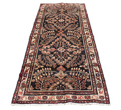Oriental Leaves Vintage Afghan 3′ 3″ x 8′ 3″ Black Handmade Area Rug