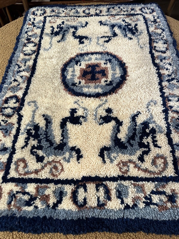 Vintage Hand Made/Hooked Oriental Theme (Dragons) Rug/Hanging 30X42