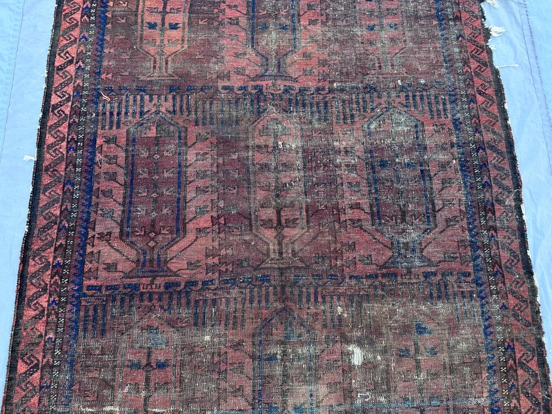 Vintage Afghan Hand-Knotted Rug | Distressed Low Pile Nomadic Medallion Rug gallery