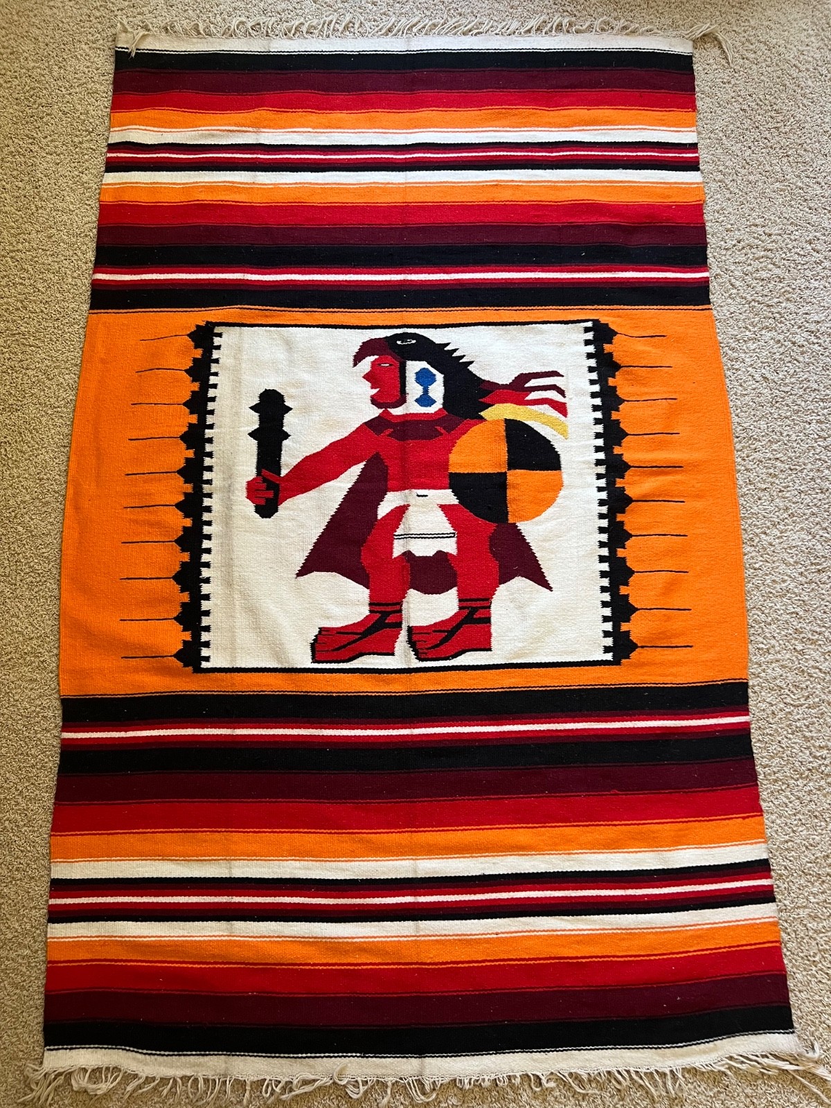 Vintage Handwoven Southwestern Yei Style Wool Rug – 7’ x 4’ gallery