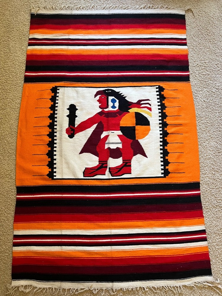 Vintage Handwoven Southwestern Yei Style Wool Rug – 7’ x 4’