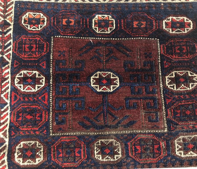 AN ANTIQUE VINTAGE DESIGN BALUCHSTAN TRIBAL BAG COLLECTOR ITEM gallery