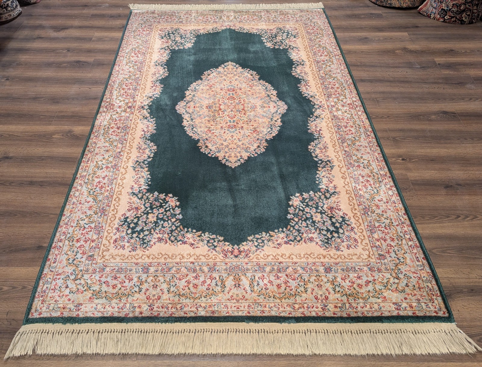 Karastan Rug 5.9 x 9, Kirman Green Medallion #753, Wool gallery