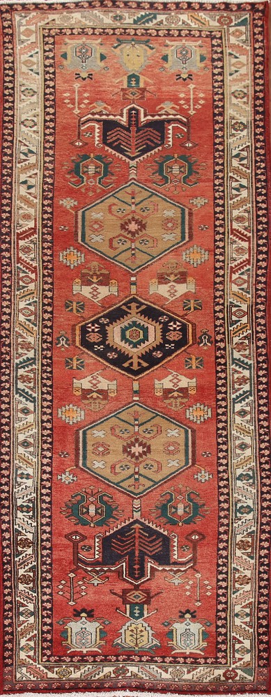 Geometric Heriz Traditional 11 ft. Runner Rug 4x11 for Hallway Handmade Carpet
