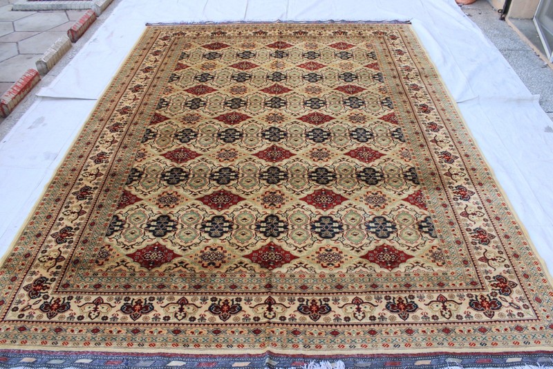 8x11ft Beige Floral Afghan Rug: Hand-Knotted Turkmen Wool gallery