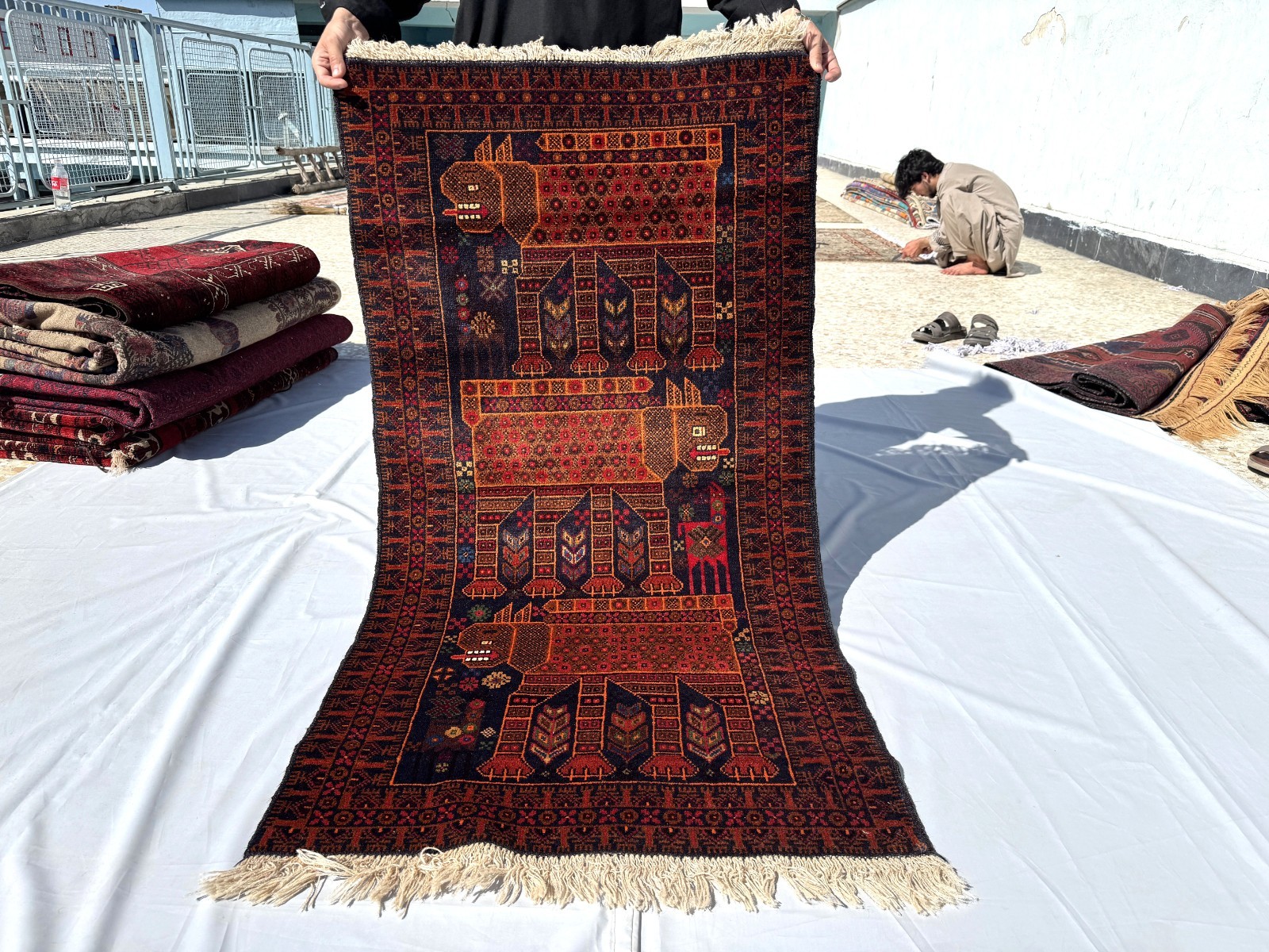 3x5 ft Afghan Hand Knotted Vintage Area Rug Baluchi Pictorial Animal Lion Carpet gallery