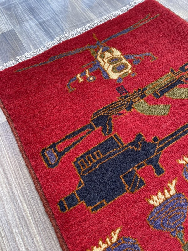 TRADITIONAL AFGHAN WAR RUG TRIBAL ART RUG Wool Rug Opiume 79x59 cm #149 gallery