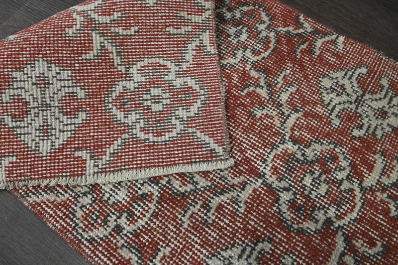 Oushak Turkish Doormat Rug 1x3 RED Anatolian Handmade Vintage Small Kilim Rug gallery