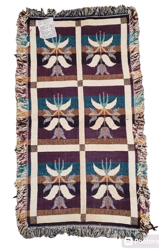 Jacquard Rug 20" X 40" Handwoven Cotton Floral w Fringe Made in India gallery