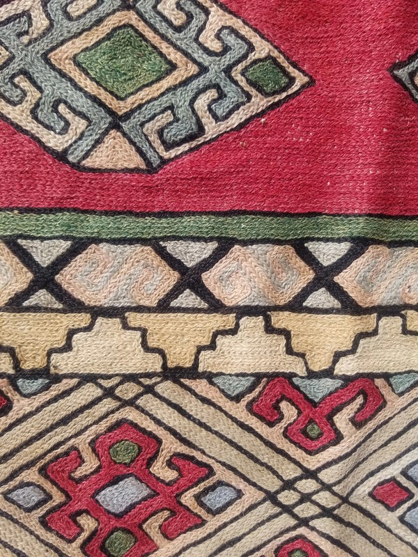 Vintage Traditional Handmade Anatolian Wool Red Kilim 4.10x2.10ft gallery