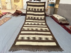 5×15 Vintage Flat Weave Kilim Runner Rug, Tribal Brown Cream Striped Hallway Rug