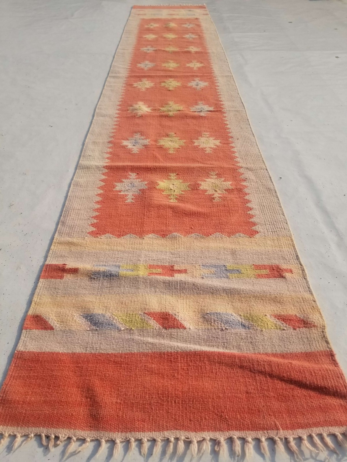 Vintage Handmade Traditional Orange Kilim Floor Rug Carpet 306x57cm gallery