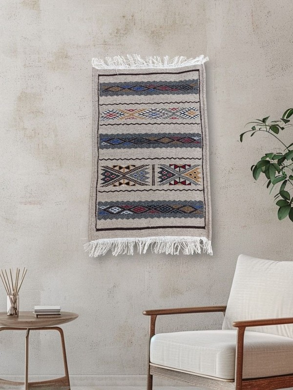 Saharan Wool Rug Algeria Berber Tribal Wall Hanging Boho Decor 31x20 Inches gallery