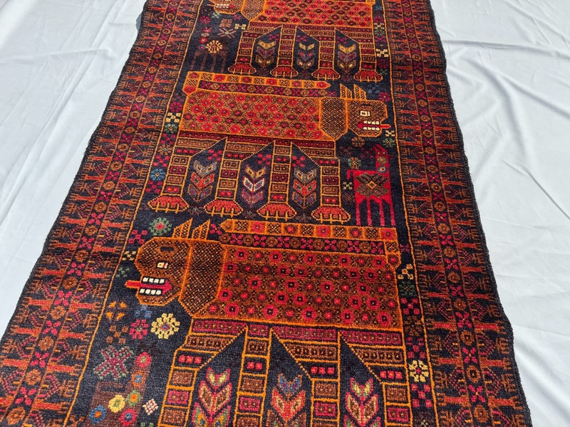 3x5 ft Afghan Hand Knotted Vintage Area Rug Baluchi Pictorial Animal Lion Carpet gallery