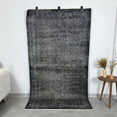 4×7 Oushak Black Rug, Dark Academia, Vintage Turkish Rug, Handmade Area Rug