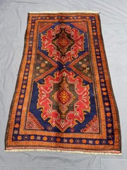 3’6×6 Ft Vintage Handknotted Caucasian Geometric Medallion Wool Rug