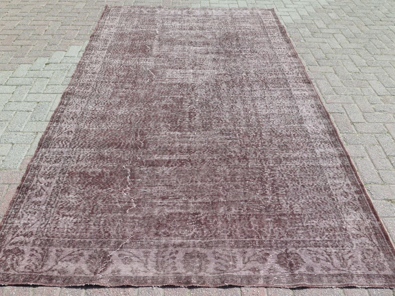 Vintage Turkish Rug, Handmade Floor Carpet, Large Brown Wool Modern Rug 68"x115" gallery