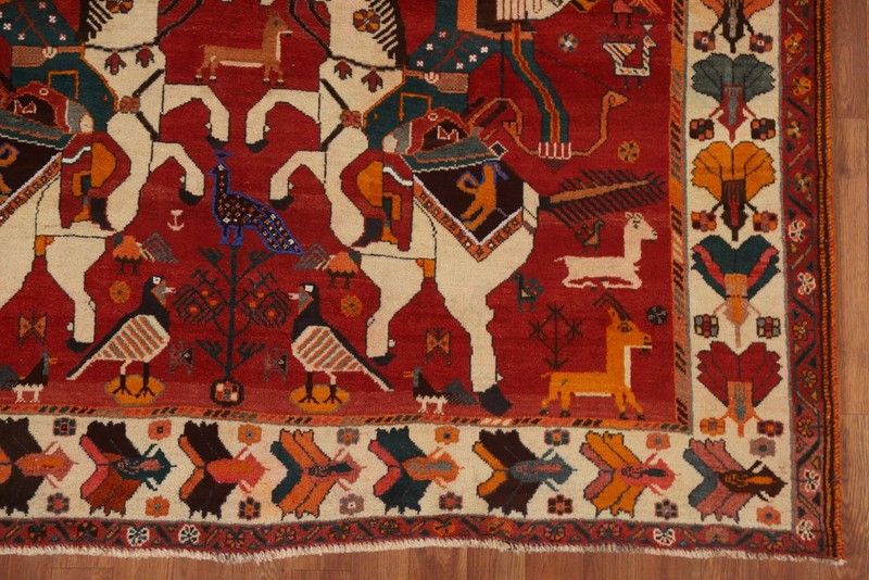 Vintage Tribal Pictorial Kasshkoli Area Rug 6x8 Wool Hand-made Traditional Ru gallery