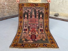 Antique Afghan Hand Knotted Wool Mosque Design Tribal Rug Rare Vintage Area Rug