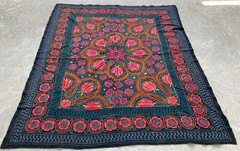 Vintage Handmade Uzbek Suzani Crewel Floral Embroidery Floor Rug 237×197 cm