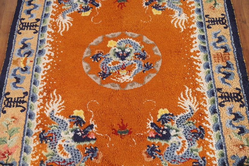 Orange Art Deco Vegetable Dye Chinese Rug 4x6 ft Hand-knotted Silk Carpet gallery