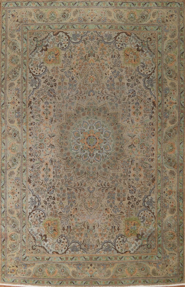 Vintage Distressed Over-Dyed Rug 8x11 Wool Hand-knotted Floral Traditional Rug