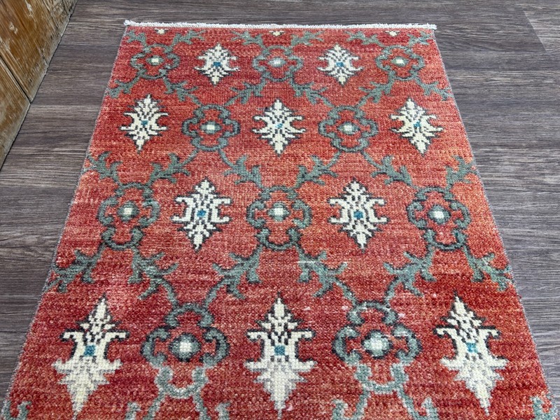 2x5 Vintage Red Turkish Runner, Hand-Knotted Wool Rug, Small Oushak Runner gallery